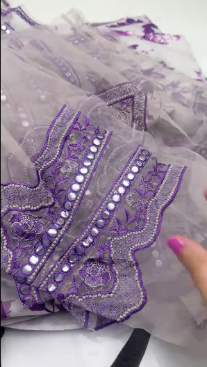 3pc Linen Unstitched With Patched and Chiffon Dupatta