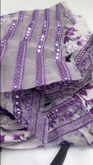 3pc Linen Unstitched With Patched and Chiffon Dupatta