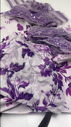 3pc Linen Unstitched With Patched and Chiffon Dupatta