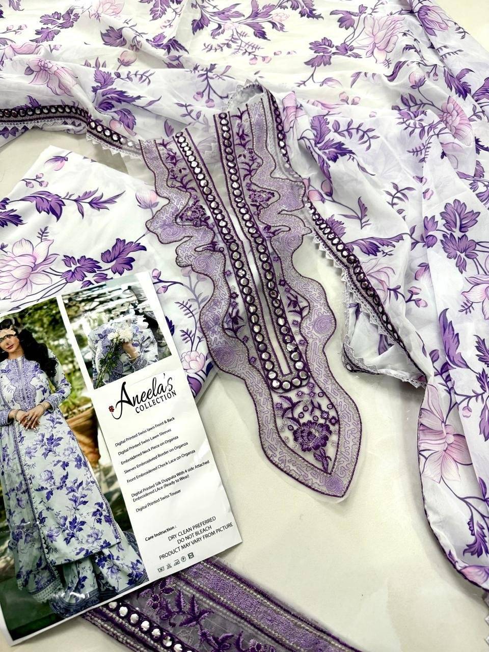 3pc Linen Unstitched With Patched and Chiffon Dupatta